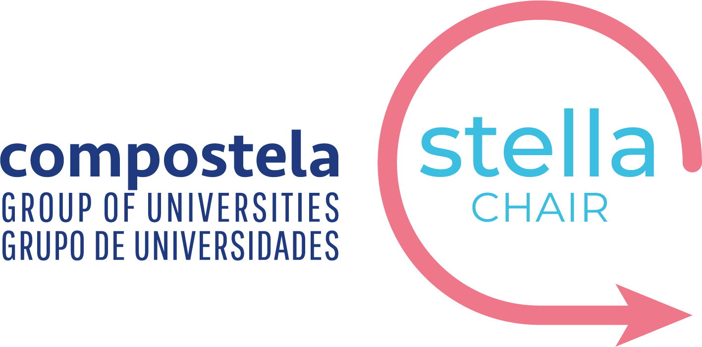 En la esquina superior izquierda sobre un bloque de color rojo aparece el texto Cátedra Grupo Compostela de Universidades-CETYS. En la esquina superior derecha sobre un bloque de color blanco figuran los logotipos de CETYS Universidad y el Grupo Compostela de Universidades. La parte central de la imagen la ocupa un mapamundi de tonalidad azul eléctrica sobre la que orbitan unas ondas circulares. El mapamundi está situado sobre un fondo celeste. En la parte inferior central aparece destacada la convocatoria 2023 sobre un botón rojo.